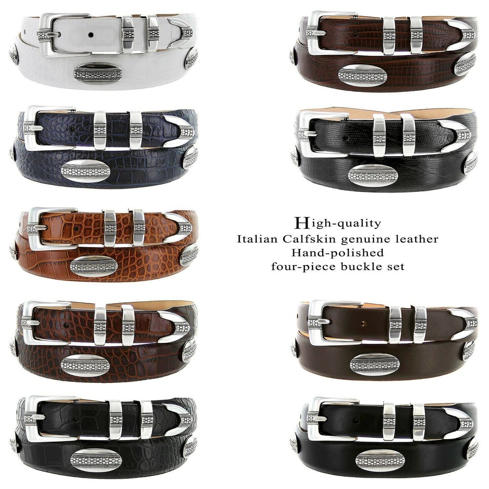 Silver St. Andrews Italian Calfskin Genuine Leather Designer Dress Conchos Belt