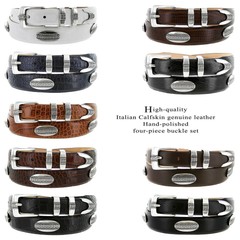 Silver St. Andrews Italian Calfskin Genuine Leather Designer Dress Conchos Belt