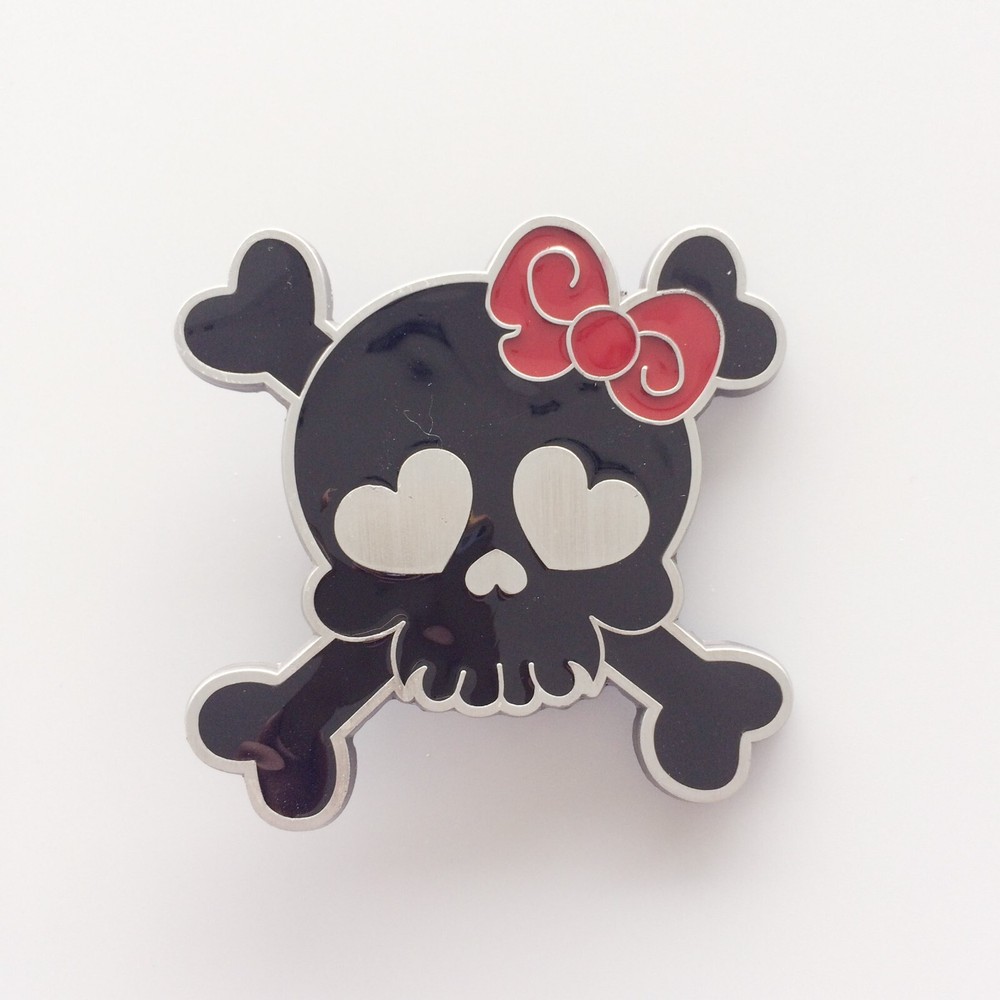 Vintage Black Enamel Punk Rock Emo Tattoo Skull Girl Wedding Belt Buckle