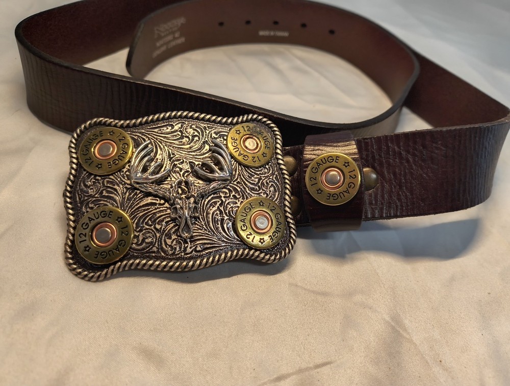 Nocona Whitetail Buck Skull Shotgun Shells Rectangular Belt Buckle 37526 Sz42