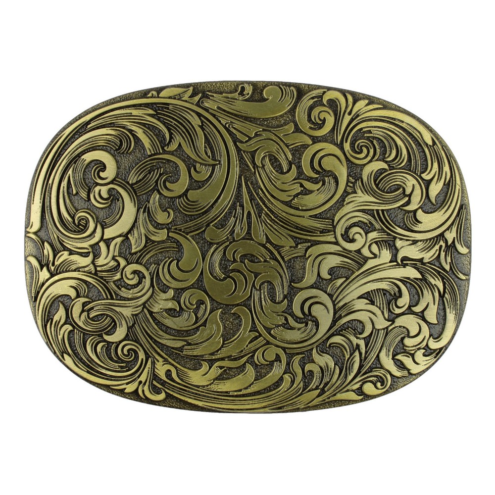 Western Cowboy Belt Buckle Carved Floral Ornate Design Antique Bronze 3 5/8 inch