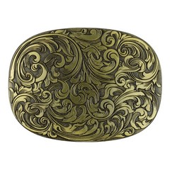 Western Cowboy Belt Buckle Carved Floral Ornate Design Antique Bronze 3 5/8 inch