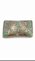 Vintage Signed DJN Delvin Nelson Navajo Turquoise & Coral Inlay Belt Buckle
