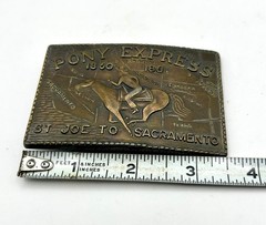 Vintage Brass Pony Express St. Joe To Sacramento Belt Buckle 3 1/2&Prime; Bronze Tone