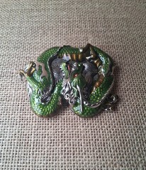Green Enamel Chinese Dragon Belt Buckle 3D Fantasy Mythical Novelty