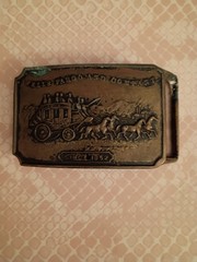 Vintage Wells Fargo and Company 1852 Stage Coach Rectangular Brass Belt Buckle