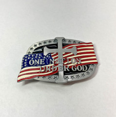 USA Flag Praying Cross Western Belt Buckle One Nation Under God