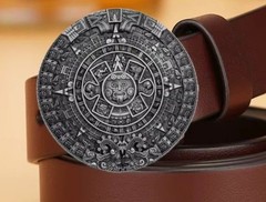 Silver Aztec Mayan calendar round mens women&rsquo;s belt buckle 3&Prime; gold available