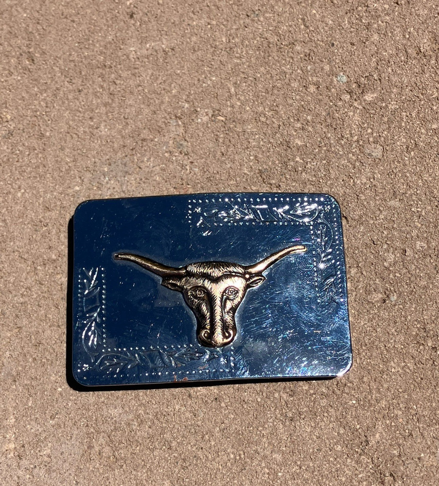 3 1/4 X 2 1/4” VTG Metal Copper Tone Longhorn Cattle Belt Buckle Hong Kong