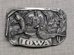 1980s vintage STATE of IOWA belt buckle HEAVY DUTY solid pewter WESTERN cowboy