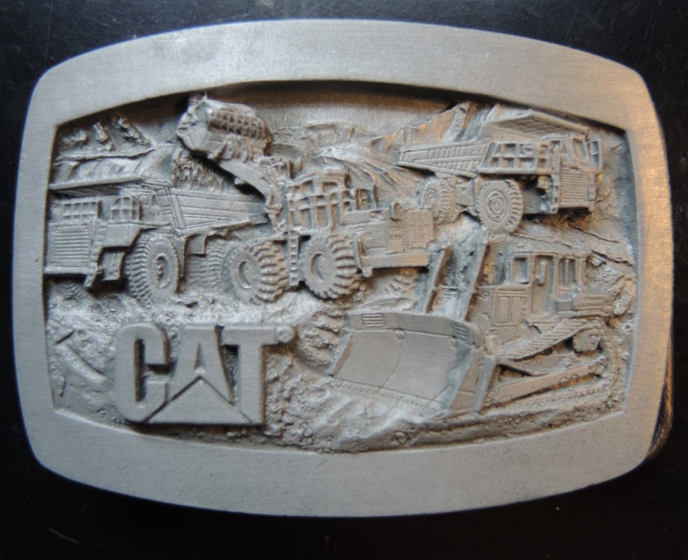 Caterpillar CAT Equipment Machines Pewter Men Belt Buckle Bulldozer Loader Dump