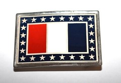 French Enameled Tricoloure Black White Red Flag on Silver Tone Belt Buckle