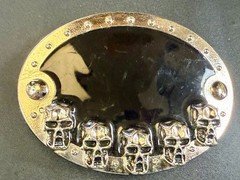 Creepy Five Skull&rsquo;s Head Black Enameled Halloween Gothic Punk Biker Belt Buckle
