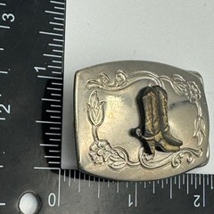 Vintage Western Cowboy Boots Belt Buckle Silver Brass Tone Floral Made in USA