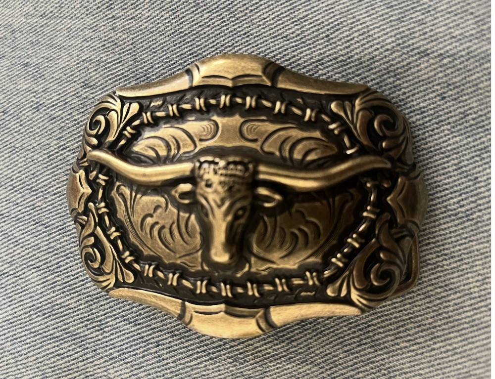 New Aged Gold and Black Western Bull Head Belt Buckle