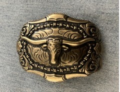 New Aged Gold and Black Western Bull Head Belt Buckle