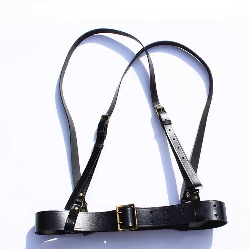 CHINESE ARMY PLA ARMED MILITARY TACTICAL OFFICER LEATHER BELT AND SUSPENDERS SET