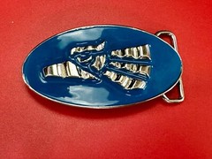 Made In Mexico Eagle Badge Emblem Blue & Silver Color Wide Oval Belt Buckle