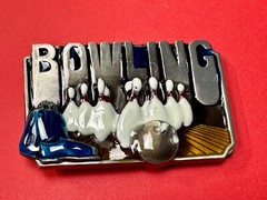 Bowling Sports Commemorative Belt Buckle – Raised Pins, Lane And Ball
