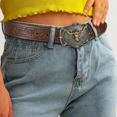 LALATCH Western Cowboy Belt Buckle for Men Vintage Medium, Bronze Bull
