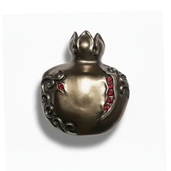 Pomegranate with Design and Red Stones Bronze Belt Buckle