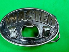 WASTED Statement Funny Novelty Silver Tone KALAN Belt Buckle with Bottle Opener