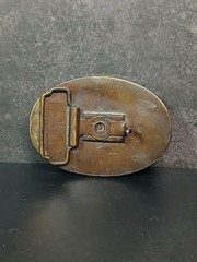 Vintage BERT Leather Inlay Brass Tone Belt Buckle Made USA