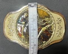 MBCI Belt Buckle Mens Gold Tone Western Cowboy Rodeo Roping Longhorn Enamel