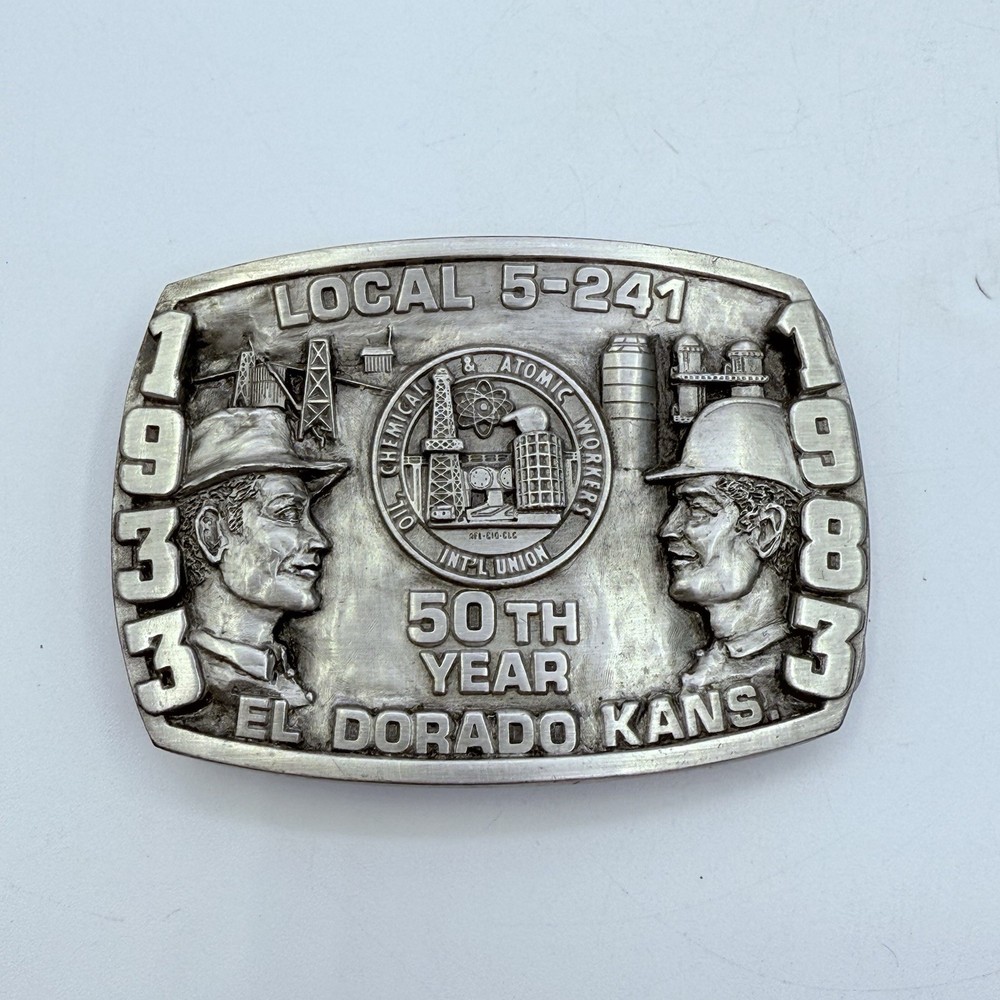 VTG LOCAL 5-241 B & B BELT BUCKLE 50TH ANNIVERSARY OIL ATOMIC 1983 WORKERS