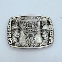 VTG LOCAL 5-241 B & B BELT BUCKLE 50TH ANNIVERSARY OIL ATOMIC 1983 WORKERS