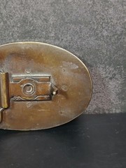 Vintage BERT Leather Inlay Brass Tone Belt Buckle Made USA