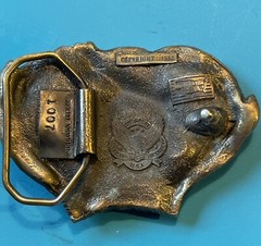 Leaping Buck & Doe Belt Buckle Brass & Enamel Stag Deer Great American Buckle Co