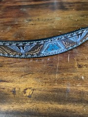 Handmade Patriotic Western Belt 30-Eagles-Brn/White-Blue-Stitches-Buckle-Leather