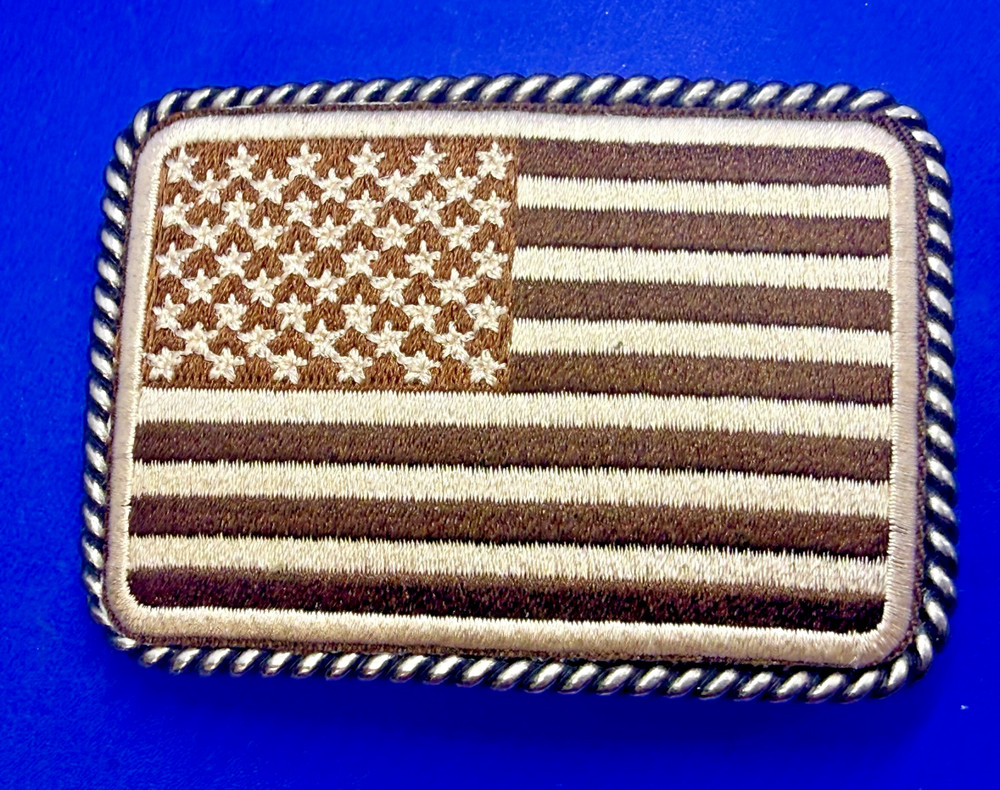 Embroidered American Patriotic Flag Rope Border Vintage Western Belt Buckle