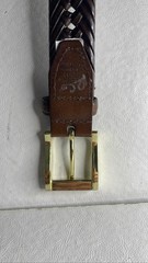 Brown Braided Bonded Leather Belt 36/90 Gold Tone Buckle Men Woven