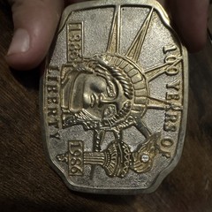 Lady Liberty 100 Years of Liberty Belt Buckle Gold Tone Metal Western 1.5&Prime;