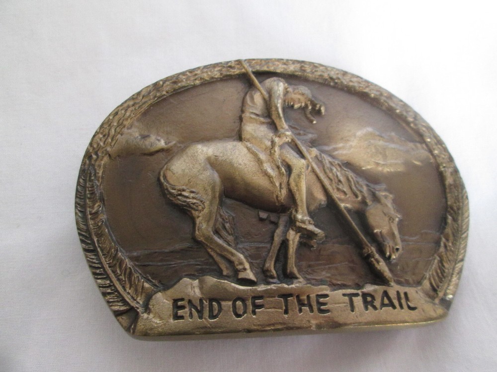 RARE Vintage End Of The Trail Buckle SOLID BRONZE Sunwest Buckles NEW
