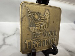 NRA National Riffle Association Freedom Flag Eagles 3&Prime; Bicentennial Belt Buckle