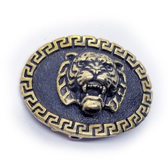 Tiger with Ancient Classic Design Oval Shape Brass Belt Buckle