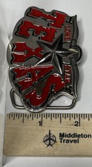 Lone Star State Texas Bull Horns Longhorn Red Letter Belt Buckle Western Country