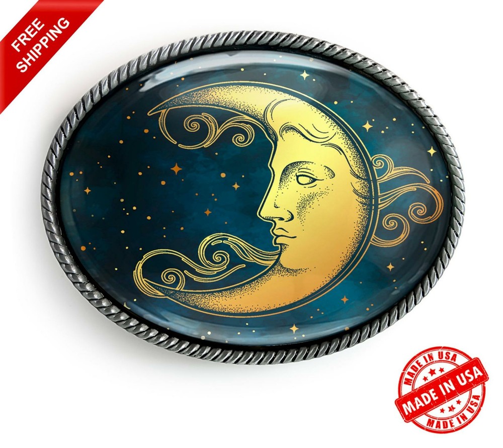 Crescent Moon Belt Buckle – Esoteric Celestial Handmade Resin Buckle – 35