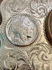 COMSTOCK Vintage German Silver Belt Buckle Morgan Dollar Indian Buffalo Nickel