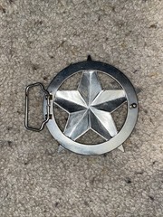 Circle Star Western Cowboy Blue Gray Chrome Silver Belt Buckle