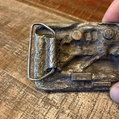 Vtg Bergamont Brass Belt Buckle 1984 Indiana Feeds the World E-26 USA READ