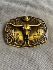 Western Longhorn Bull Skull Belt Buckle – Gold Tone Finish New Big Size Buckle