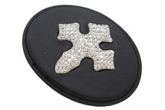 Men Women Fashion Western Black Fabric Oval Belt Buckle Silver Metal Bling Cross