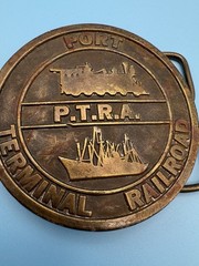 P.T.R.A. Port Terminal Railroad Logo Metal Belt Buckle Vintage Jimm Watson 1977