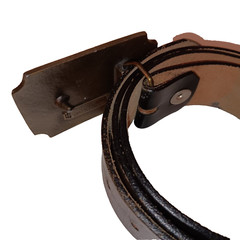 Men Belt Black Brass Buckle MY GUN Indiana Metal Craft 1977 Vintage 43in Clean