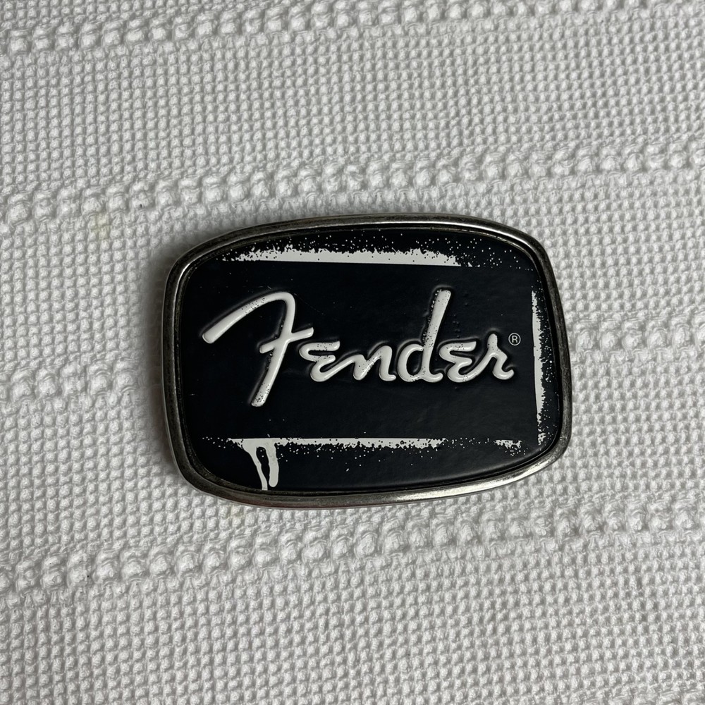 Fender Guitar Electric Belt Buckle Rocker Hard Rock Metal Music Black White