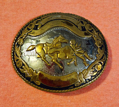 Vintage Cowboy Western Horse Bull Dogging German Silver Belt Buckle